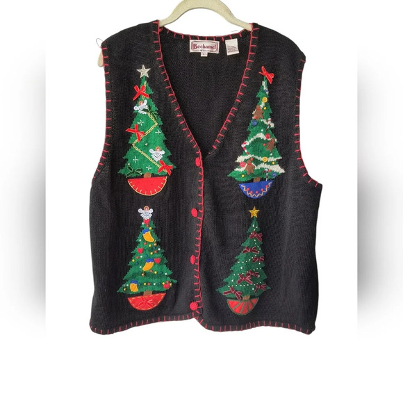 Bechamel Petites Women's Festive Ugly Christmas Tree Jingle Bell Sweater Vest L - Picture 1 of 9